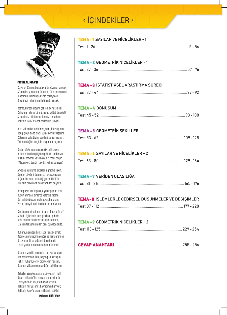 7. Sınıf BOSS Matematik Soru Bankası içindekiler sayfası