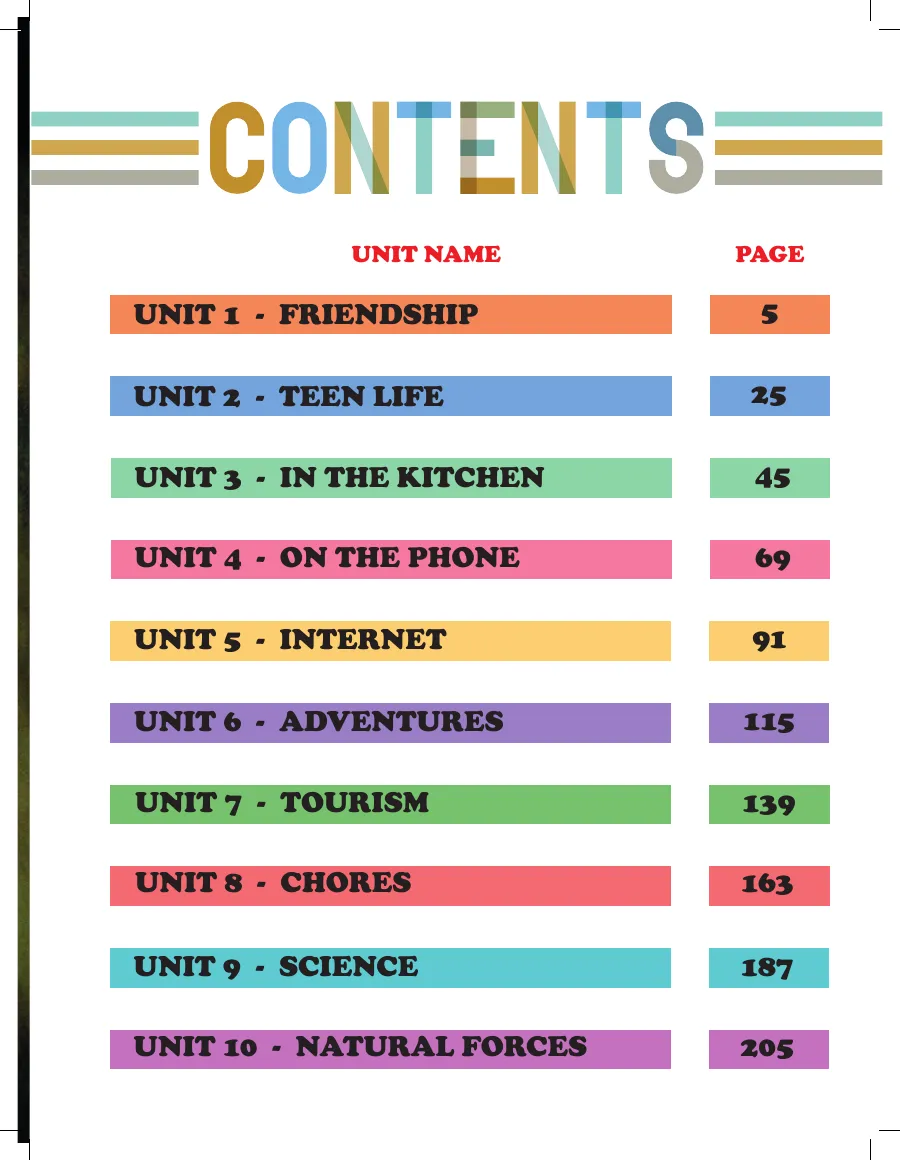 8 th Grade My Teacher Testbook içindekiler sayfası