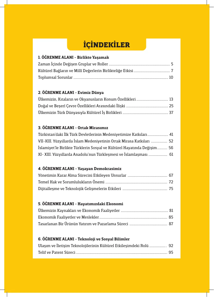 Sosyografik Sosyal Bilgiler 6. Sınıf içindekiler sayfası